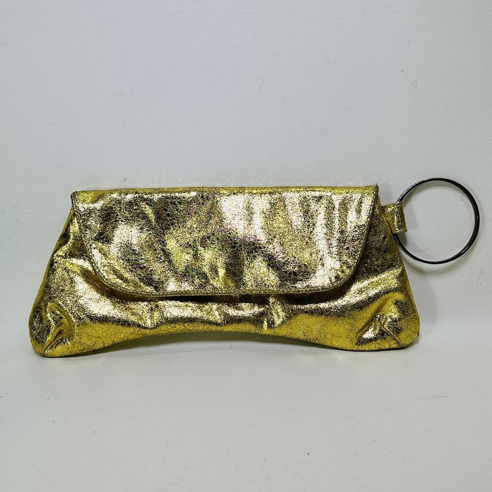 KJO Los Angeles Clutch Handbag Gold Leather Swarovski Crystal Wristlet Bracelet